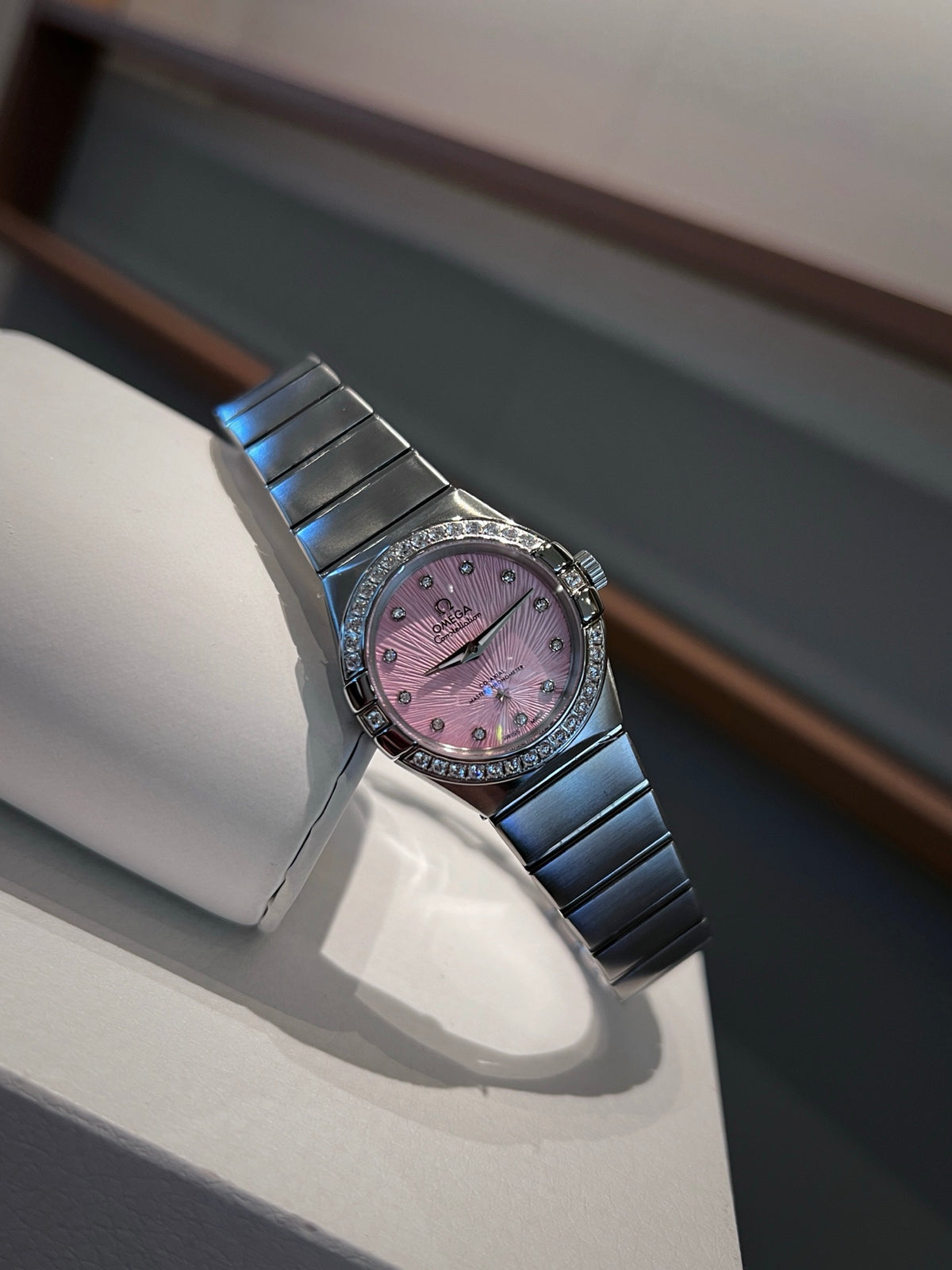 OM Pink Dial Embellished Bracelet Watch