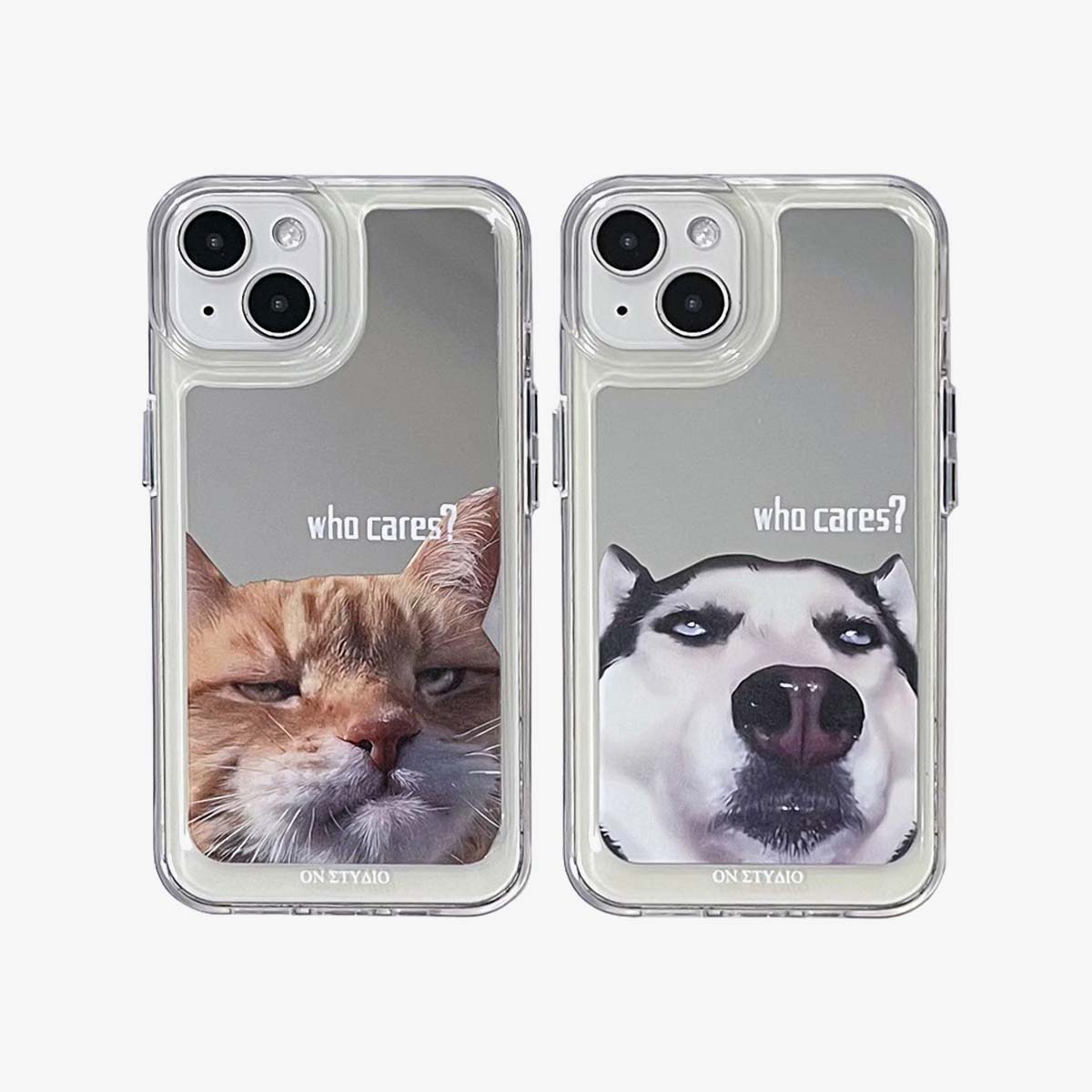 Funda espejo iPhone | Pareja de perros y gatos a quién le importa (compre 2 y obtenga un 50 % de descuento en uno)