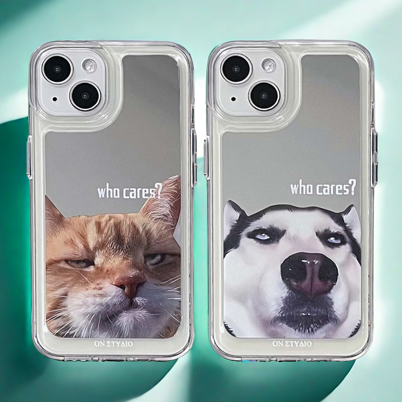 Funda espejo iPhone | Pareja de perros y gatos a quién le importa (compre 2 y obtenga un 50 % de descuento en uno)