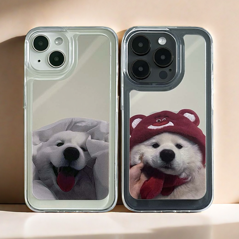 Funda espejo iPhone | Pareja de perros Samoyedo (Compre 2 y obtenga 50 % de descuento en uno)