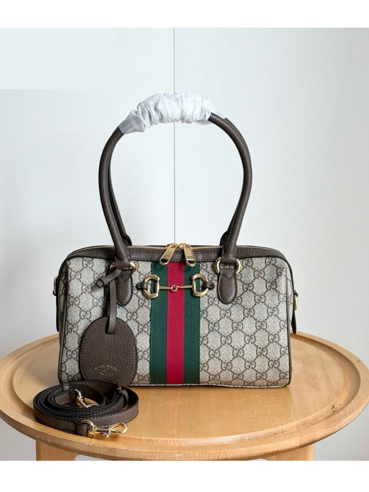 Mist grey patterned barrel satchel