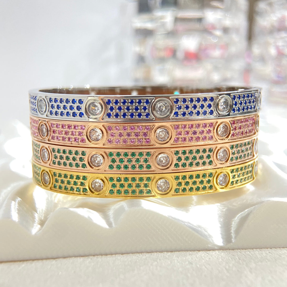CA Color Stone Triple Row Bangle