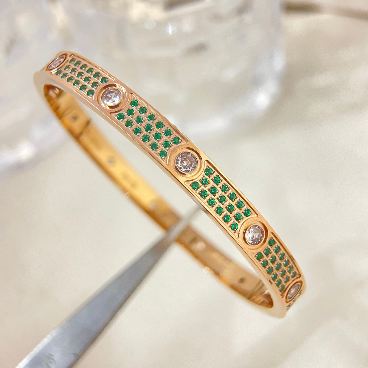 CA Color Stone Triple Row Bangle