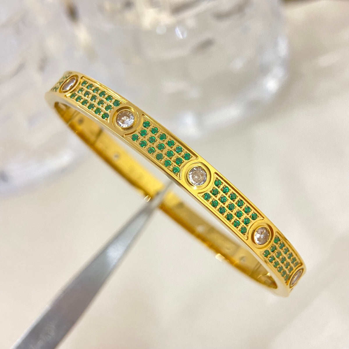 CA Color Stone Triple Row Bangle
