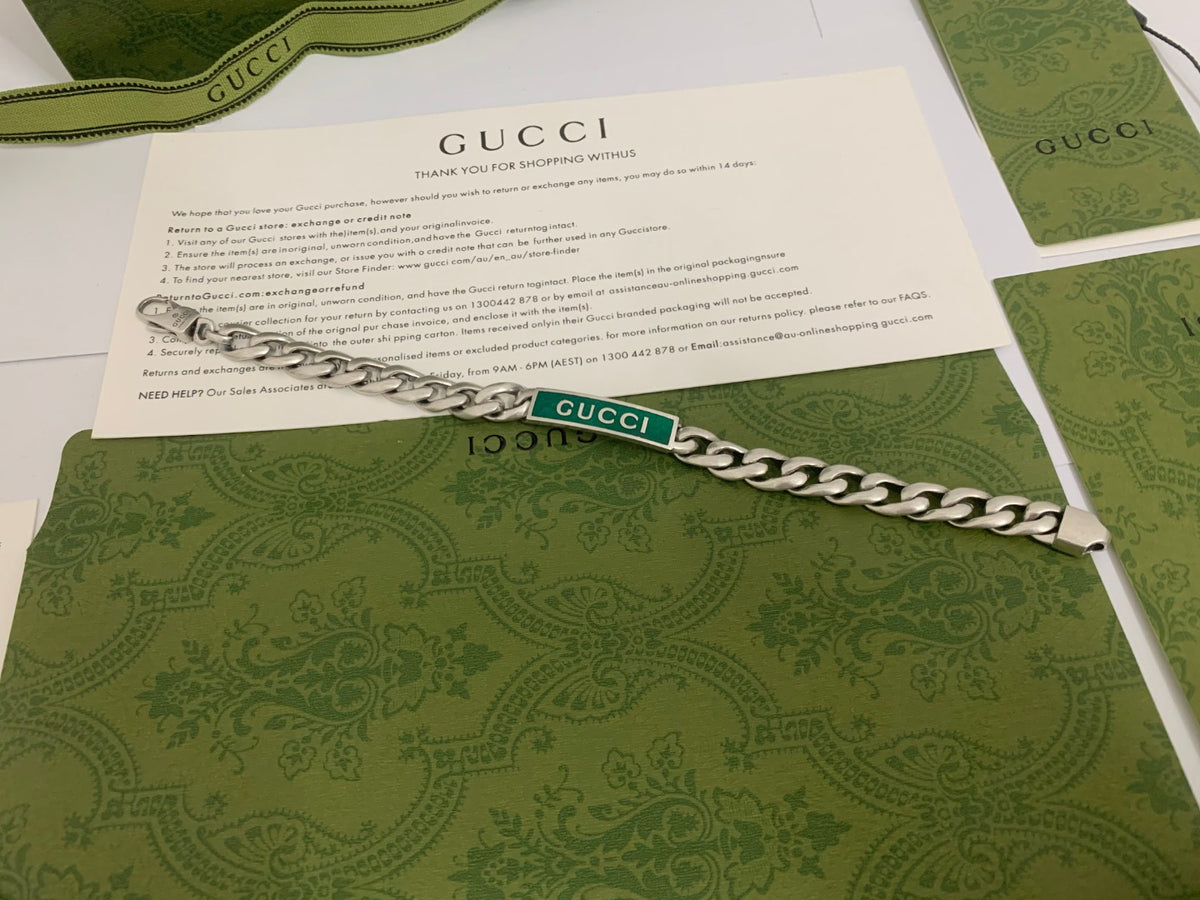 GU Green Enamel Interlock Bracelet