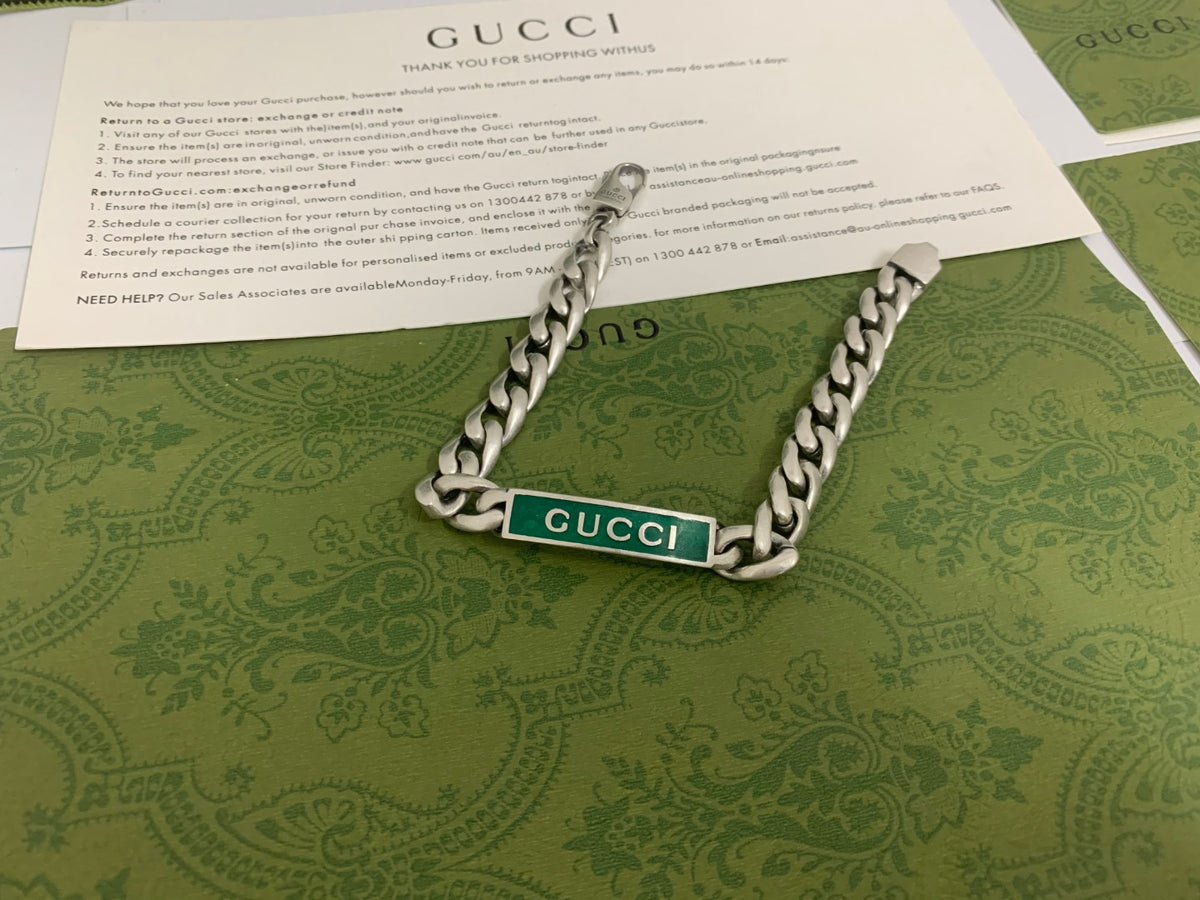 GU Green Enamel Interlock Bracelet