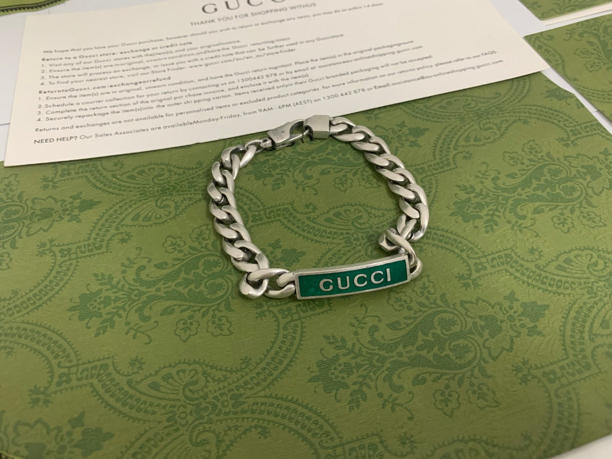 GU Green Enamel Interlock Bracelet
