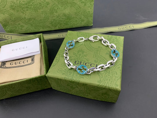 GU Green Enamel Link Bracelet