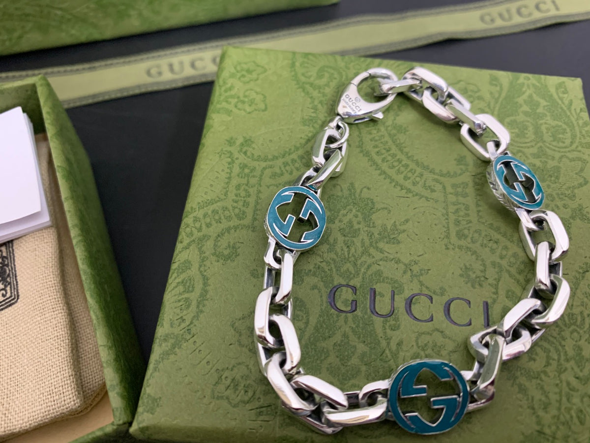 GU Green Enamel Link Bracelet