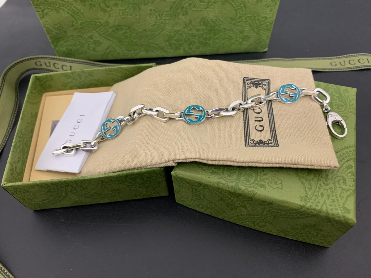 GU Green Enamel Link Bracelet