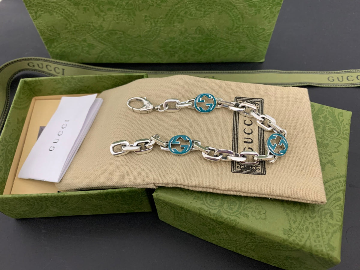 GU Green Enamel Link Bracelet