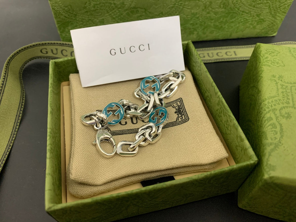 GU Green Enamel Link Bracelet