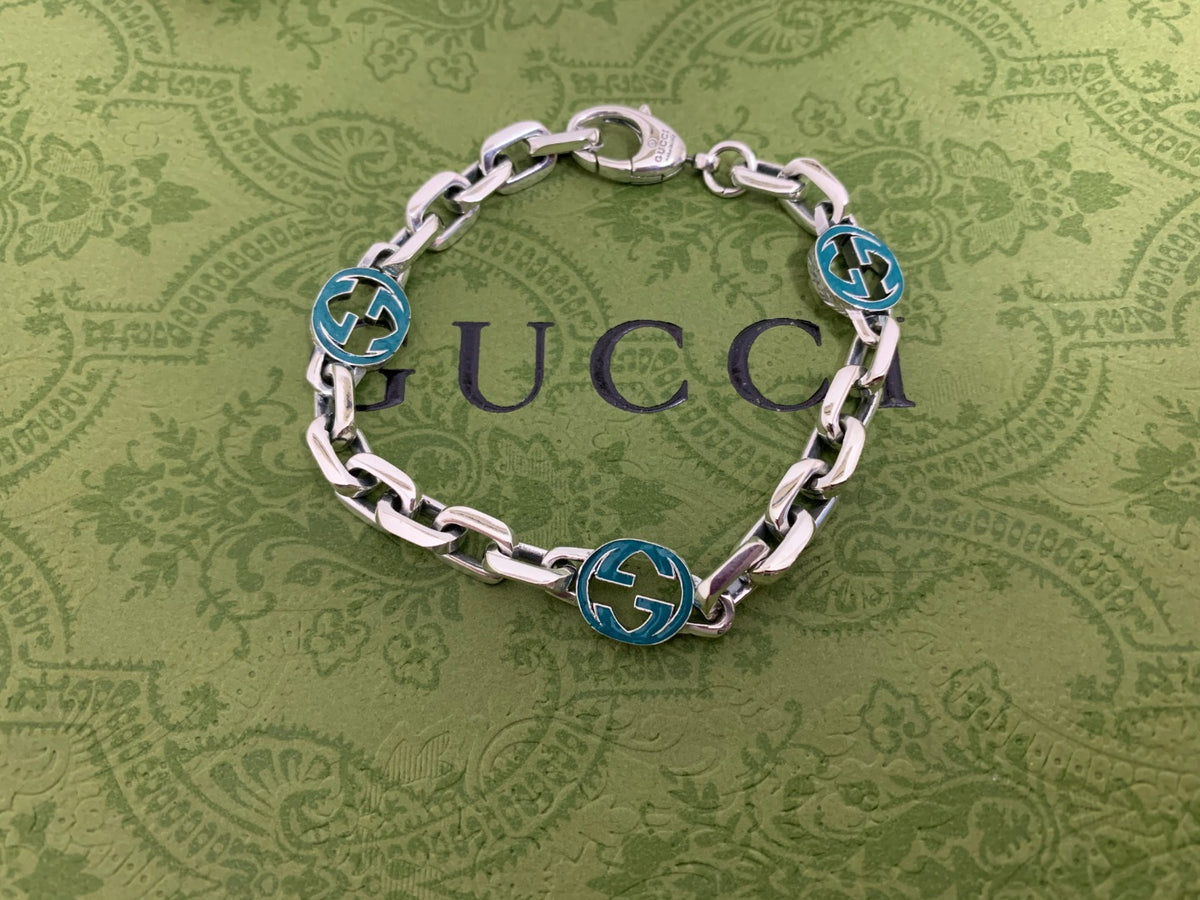 GU Green Enamel Link Bracelet